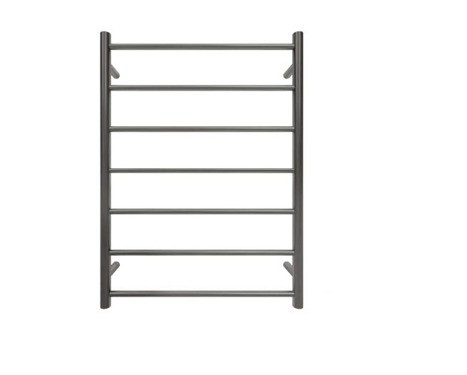Forme Commercial 7 Bar Round Brushed Gun Metal Heated Stainless Steel Towel Rail 620mm W x 500mm H x 120mm D Renovation Kingdom