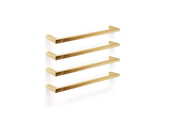 Forme Single Bar Brushed Gold Square Heated Towel Rail 600mm W x