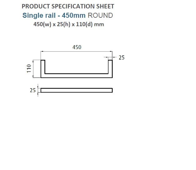 Forme Single Bar Stainless Steel Heated Towel Rail Round 450mm W x 25mm H x 110mm D Renovation Kingdom